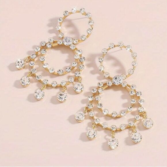 π
ππ
 STUNNING Statement Golden Circle Shiny Rhinestone Dangle Earringsββ¨ - Picture 4 of 11